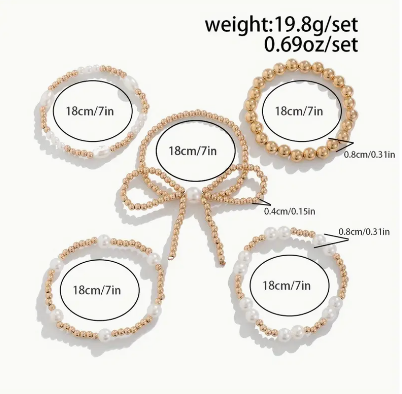 Pearl and Bow Stretch Bracelet Stack