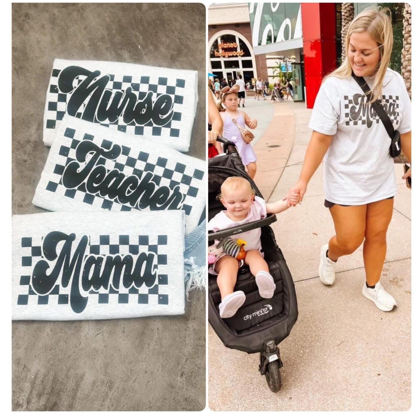 Black Checkered Any Word Tees