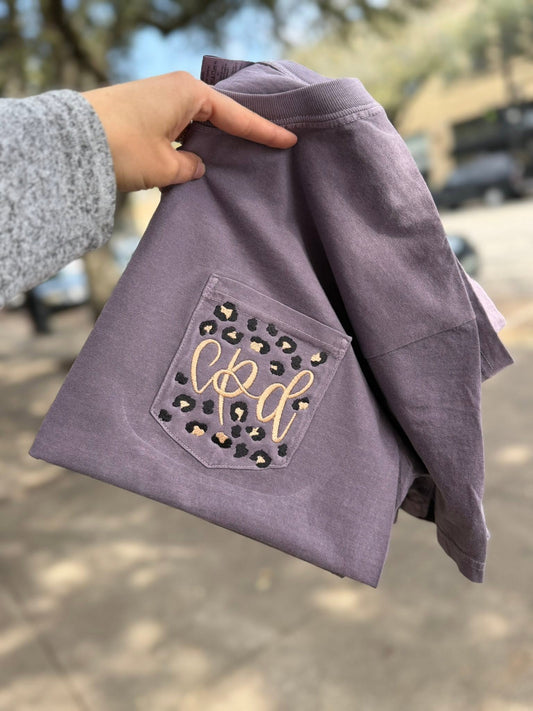 Leopard Monogram Pocket Tee