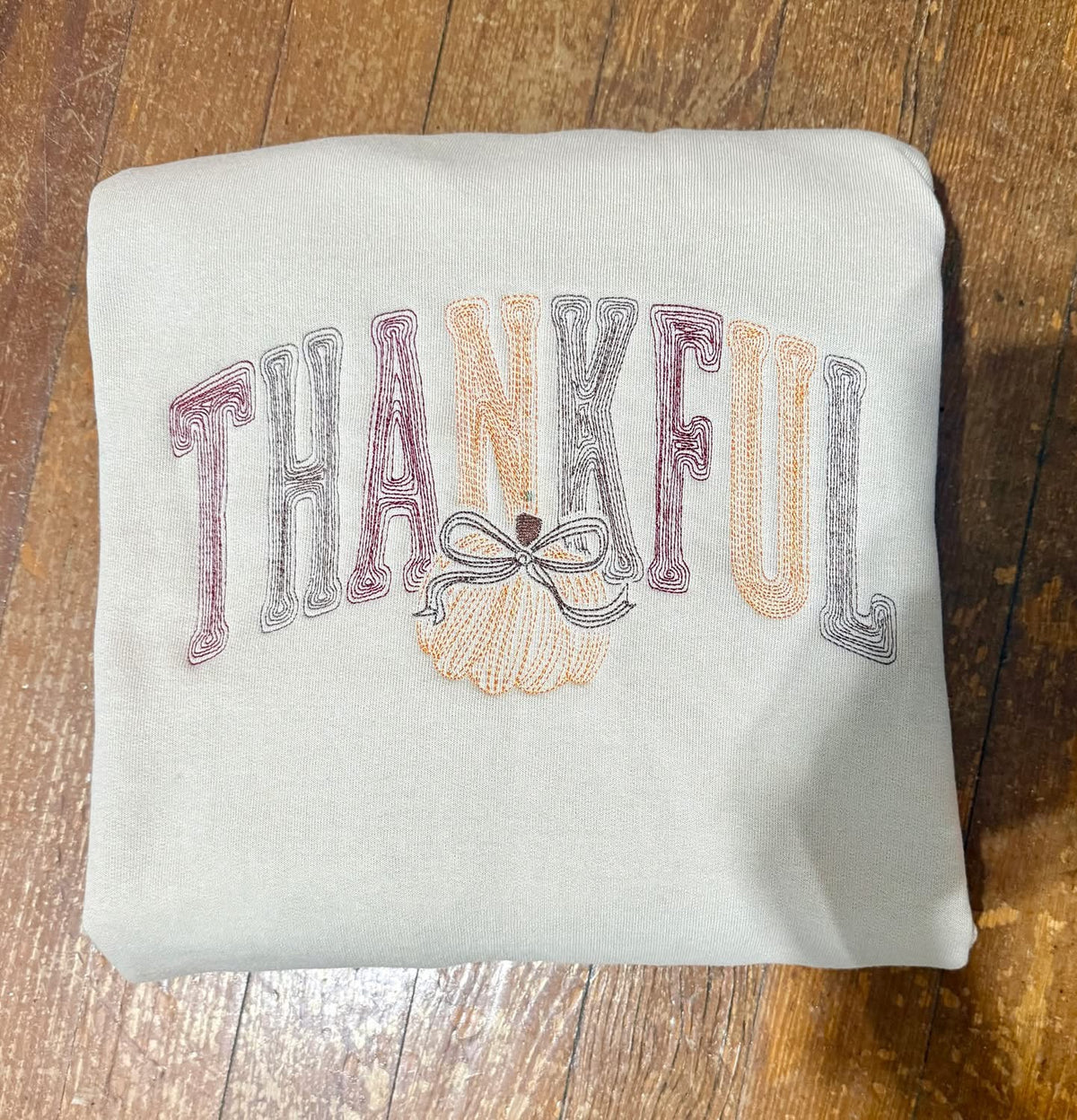 Embroidered Thankful Sweatshirt w/ Pumpkin