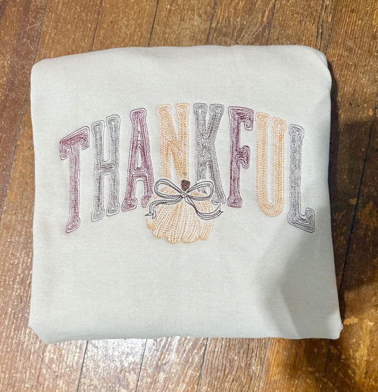 Embroidered Thankful Sweatshirt w/ Pumpkin