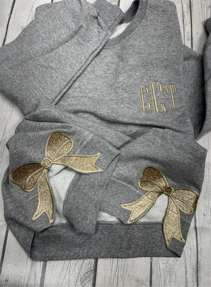 Glitter Bow Monogrammed Sweatshirt