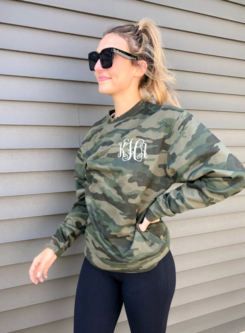 Monogrammed Camo Sweatshirt or Hoodie