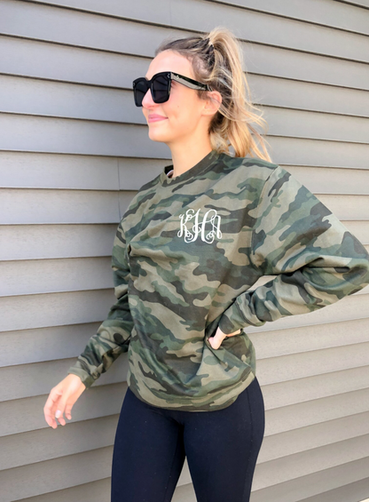 Monogrammed Camo Sweatshirt or Hoodie