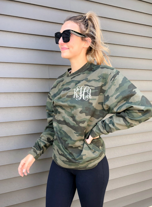 Monogrammed Camo Sweatshirt or Hoodie