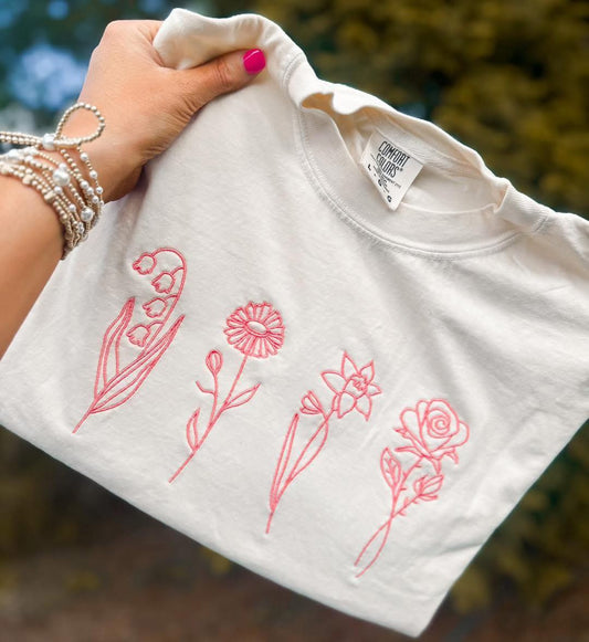 Embroidered Birth Month Flower tees