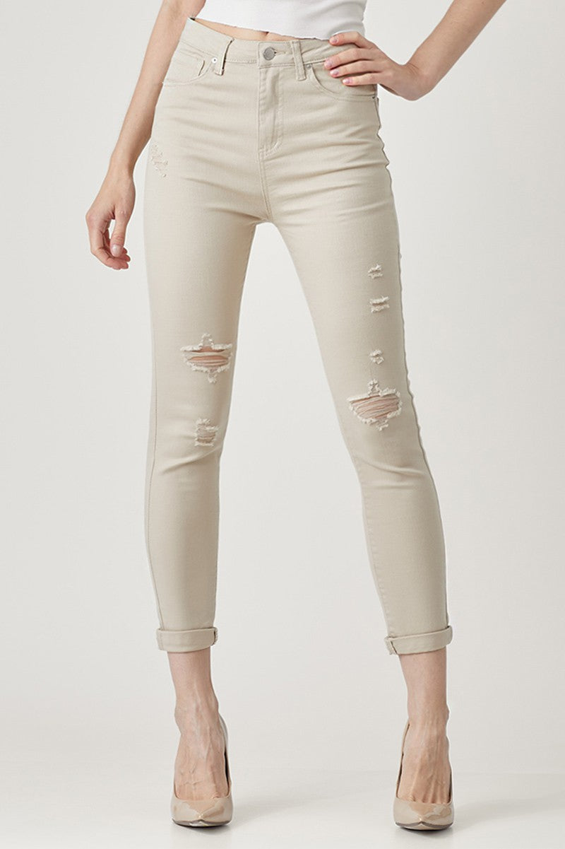 RISEN Distressed Skinny Jeans in Khaki