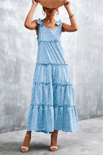 All Over Print Tie-Shoulder Tiered Ruffle Swing Dress